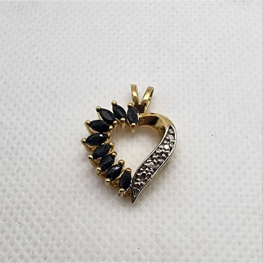 FAS Gold Plated Sterling Silver, Dark Blue Topaz, & Diamond Heart Pendant Blue - Image 2