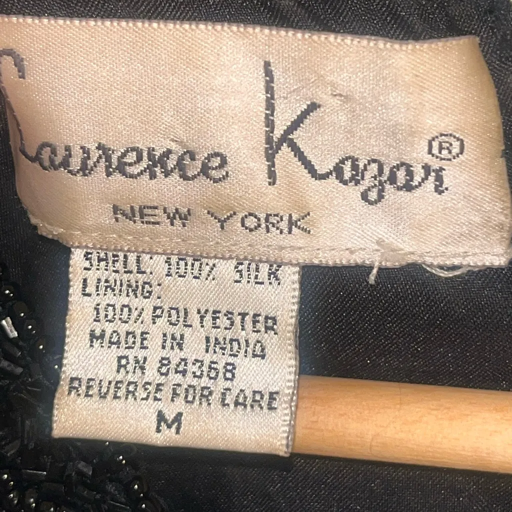 {Laurence Kazar} Vintage Black Beaded Silk Gown M TIMELESS - Image 10