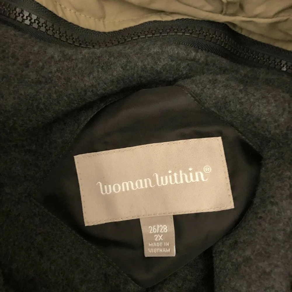 Woman Within 3-in-1 Jacket Zip Out Fleece Lining Hood Water Resistant Black 2X - Image 3