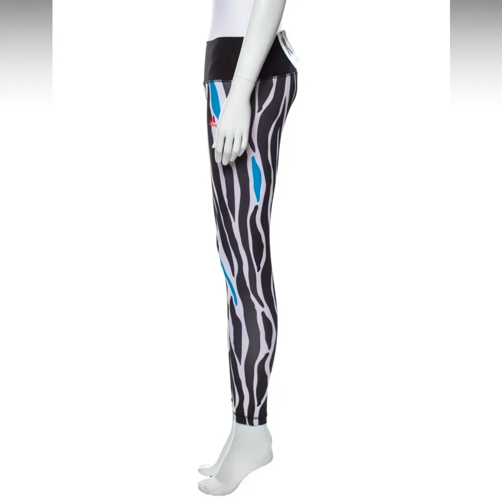 ADIDAS Animal Zara Print Skinny Leggings Black/White/Blue SIZE S NEW - Image 3