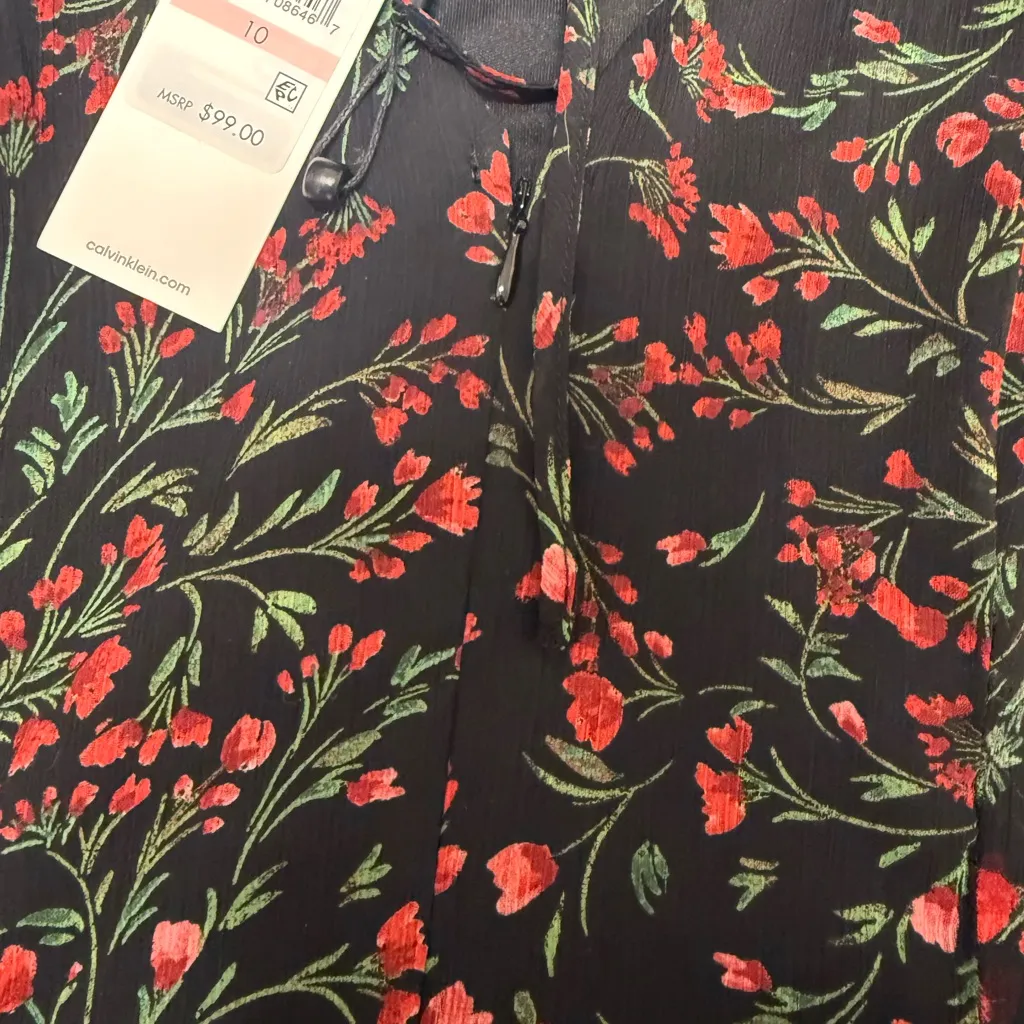 Calvin Klein Black Holiday Dress with Red Floral Pattern- Women's Size 10- NWT - Image 6