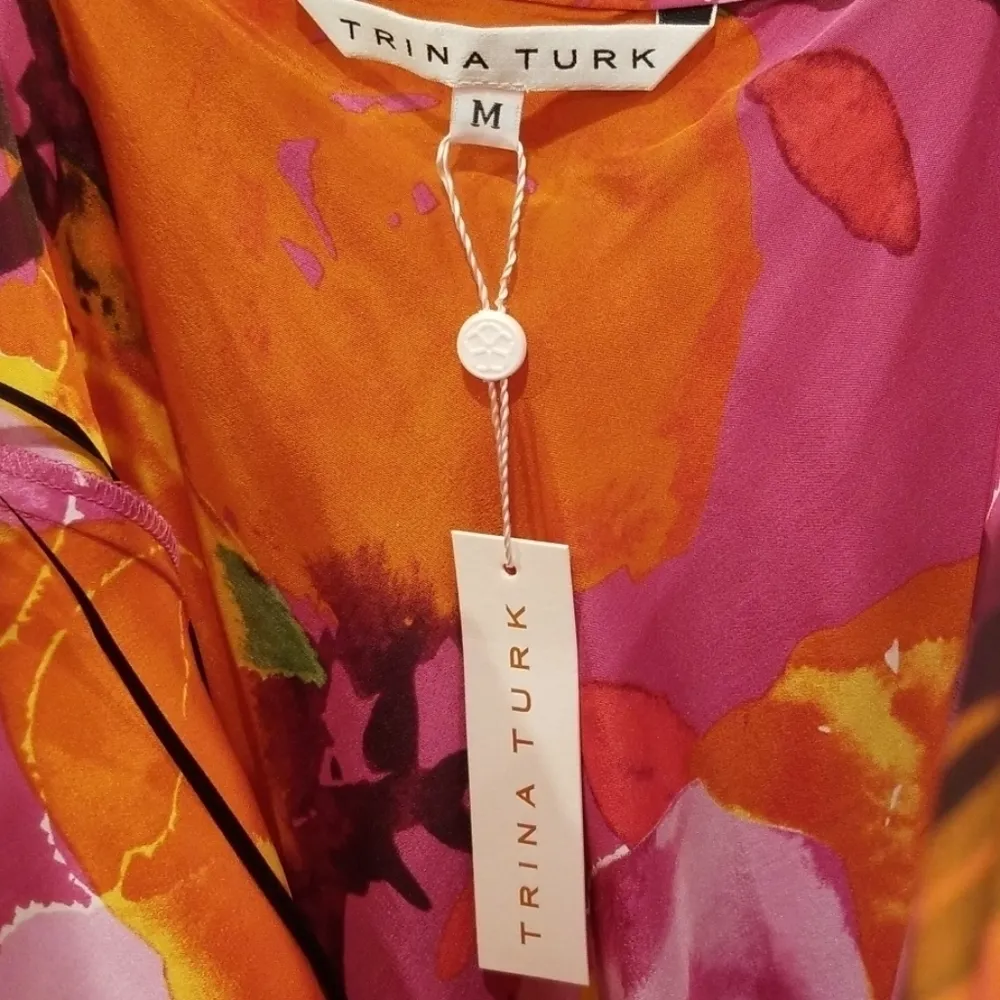 💕TRINA TURK💕 100% Silk Floral Maxi Cowl Neck Slipdress Floral Y2K - Image 7