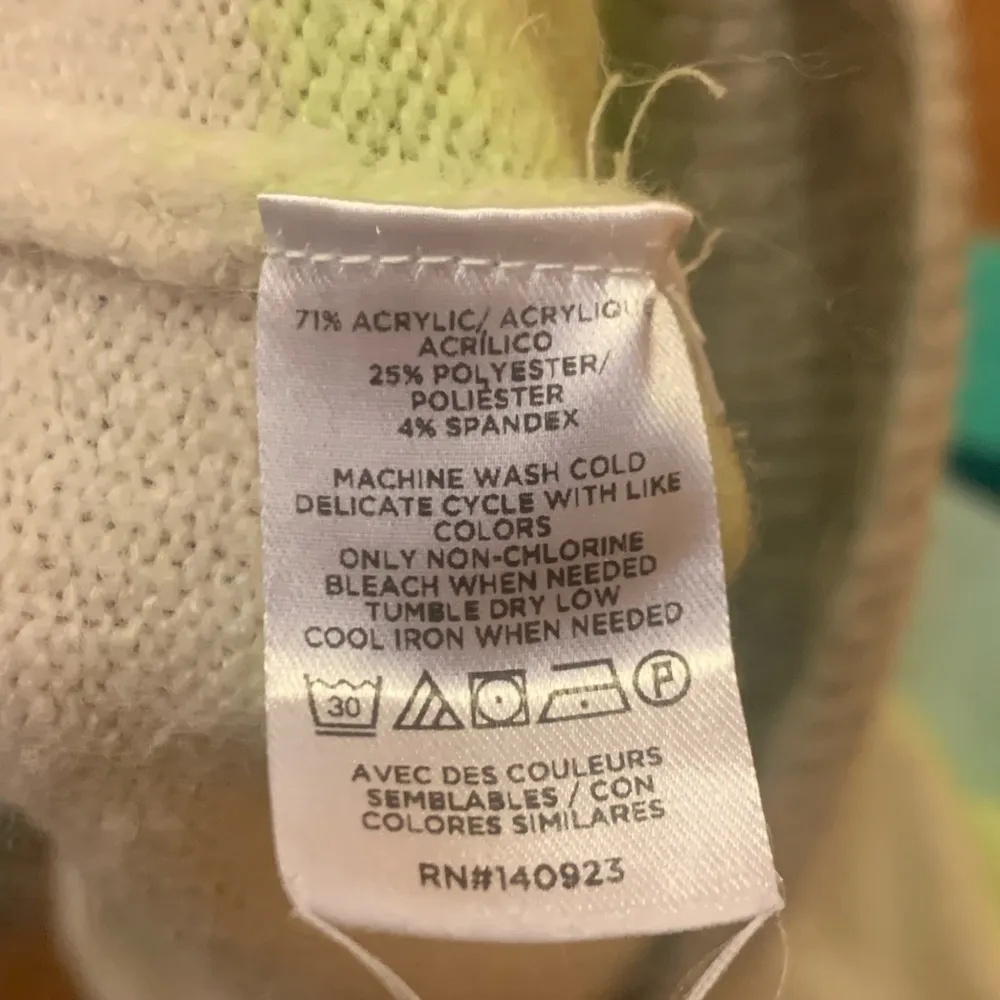 LOFT Sweater Large Cream Green Yellow Gray Stripe Knit V-neck Soft Long Sleeve - Image 7