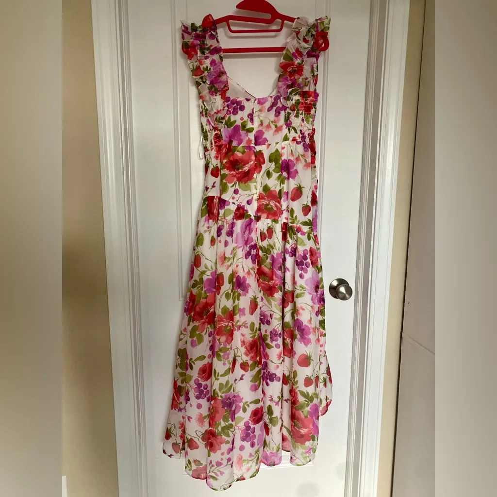 Abercrombie & Fitch Floral High Low Dress in Pink and Green Size MP - Image 5