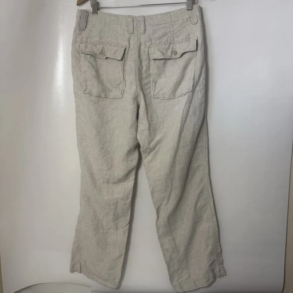 Old Navy Linen Pants Womens Tan Wide Leg Lagenlook Beachy Coastal Resort Medium - Image 2