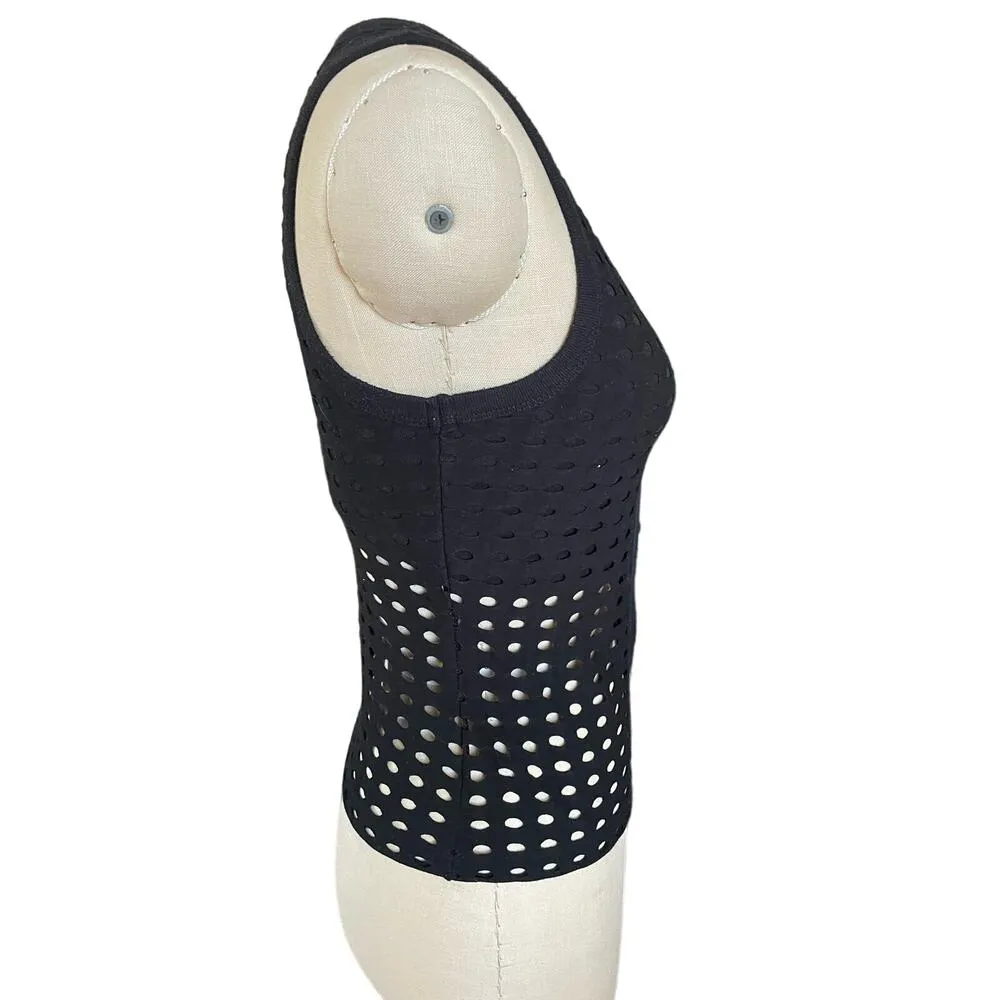 T Alexander Wang Black Laser Cut Stretch Sleeveless Tank Top Size Medium - Image 3