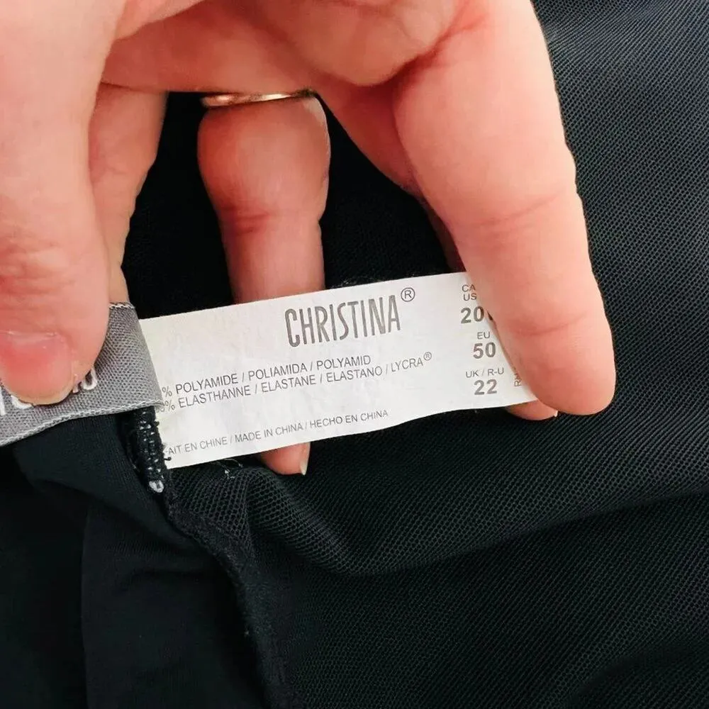 Christina One Piece Swimsuit Size 20W Side Tie Faux Wrap Flattering Built in Bra Black - Image 6