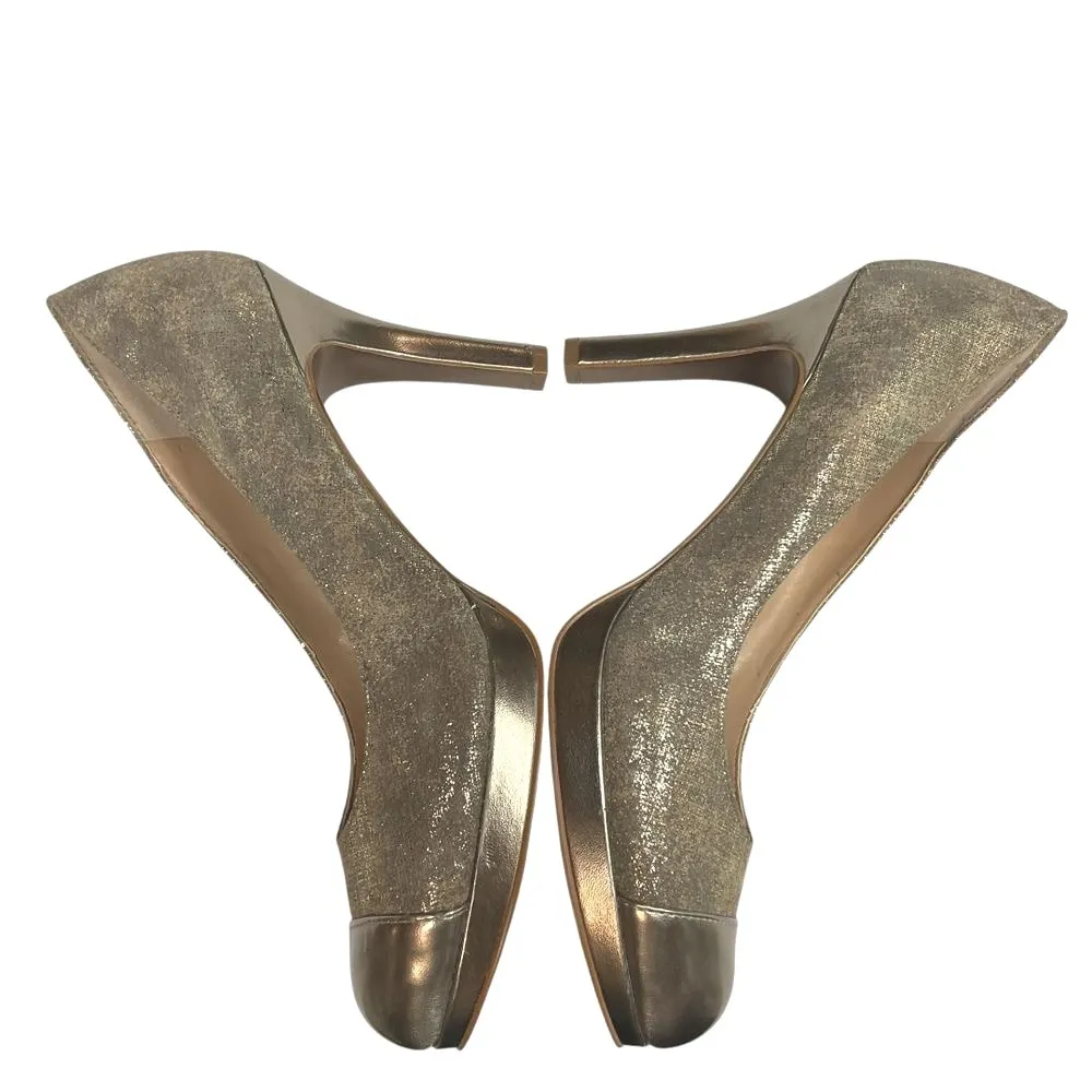 Tahari Women's‎ Laura Gold Cap Toe Leather Platform Pumps Heel Size  8.5M Party - Image 9