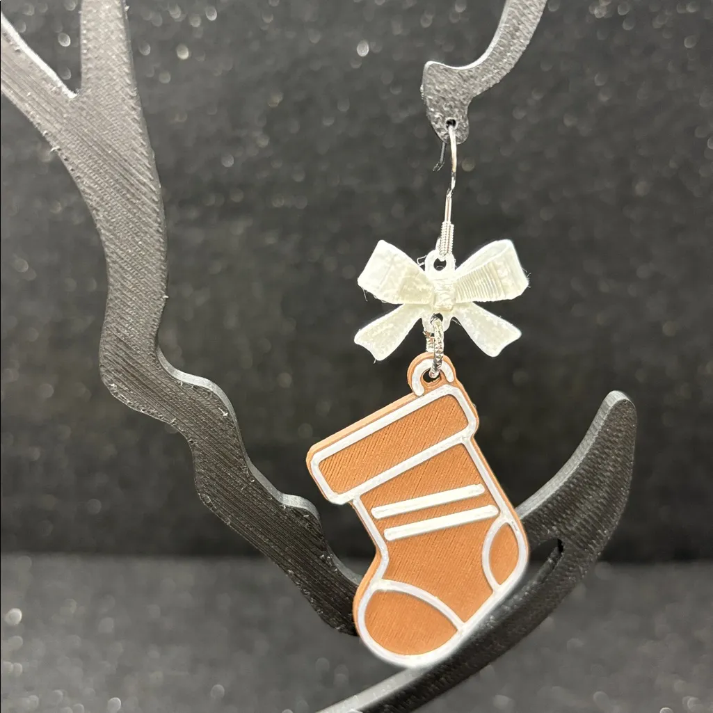 Gingerbread Stocking Earrings with Bow Brown - Image 3