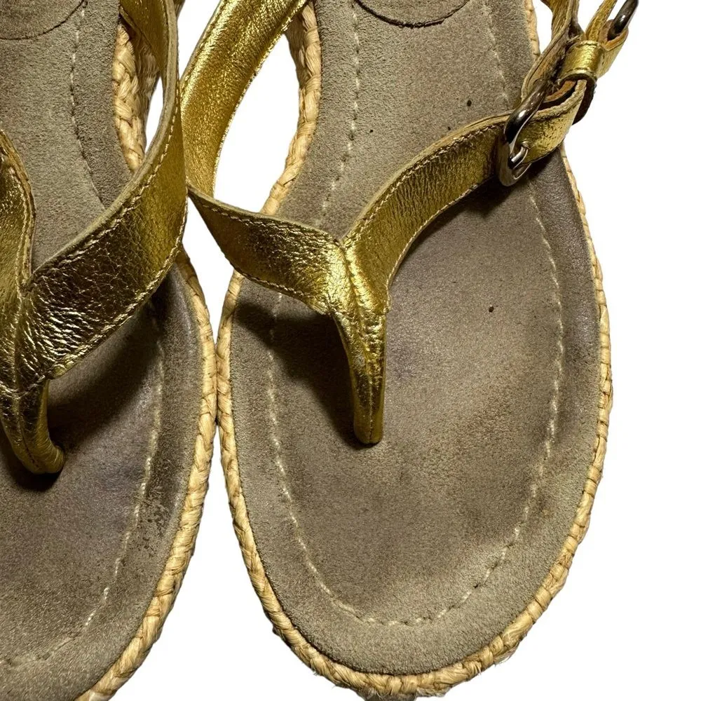 Prada Slides Thongs Wedge Platform Metallic  Gold Shoes Euro 36 Straw Raffia Sz6 - Image 6