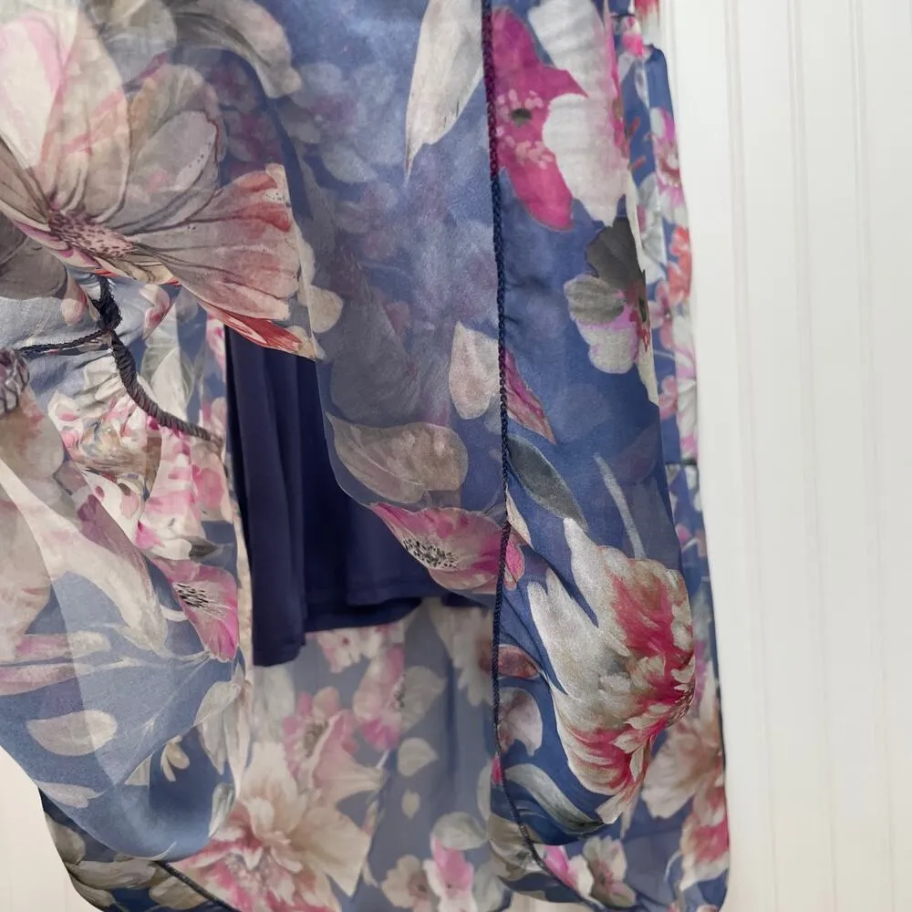 NWT LARA G by Lara Guidotti Garden Floral Airy Silk Blend Maxi Dress Size L Blue Size L - Image 4