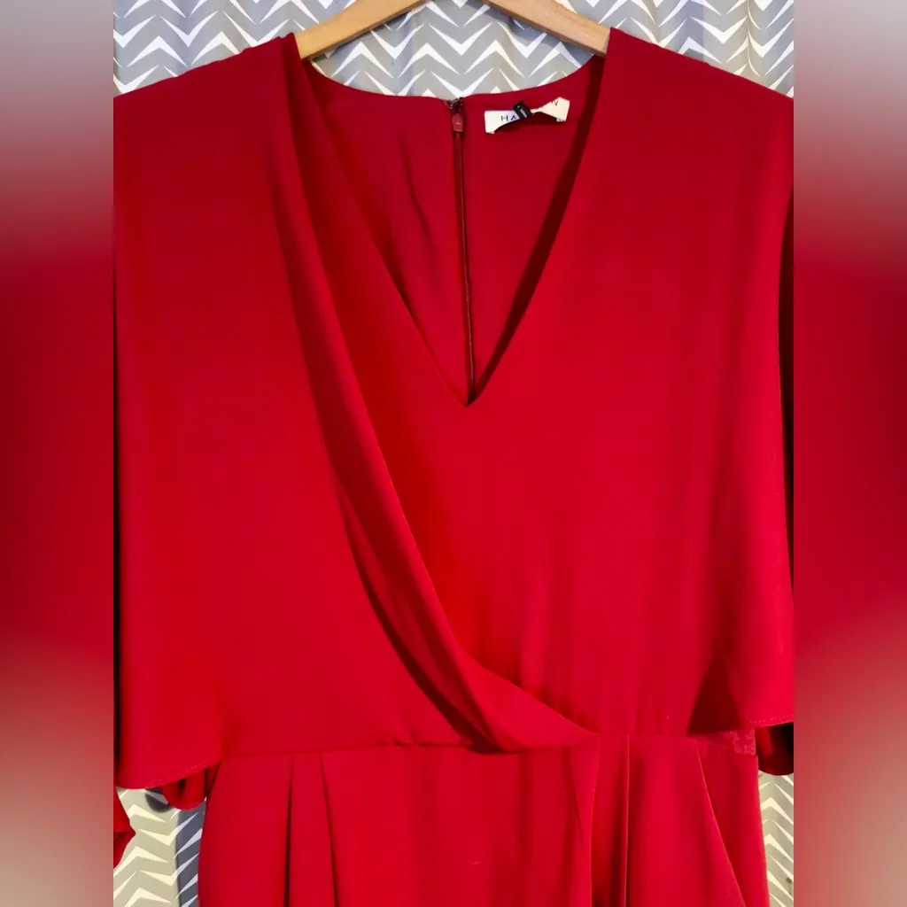 Halston Heritage Women's Kimono Sleeve Faux Wrap Dress, Currant, Sz 4 - Image 3