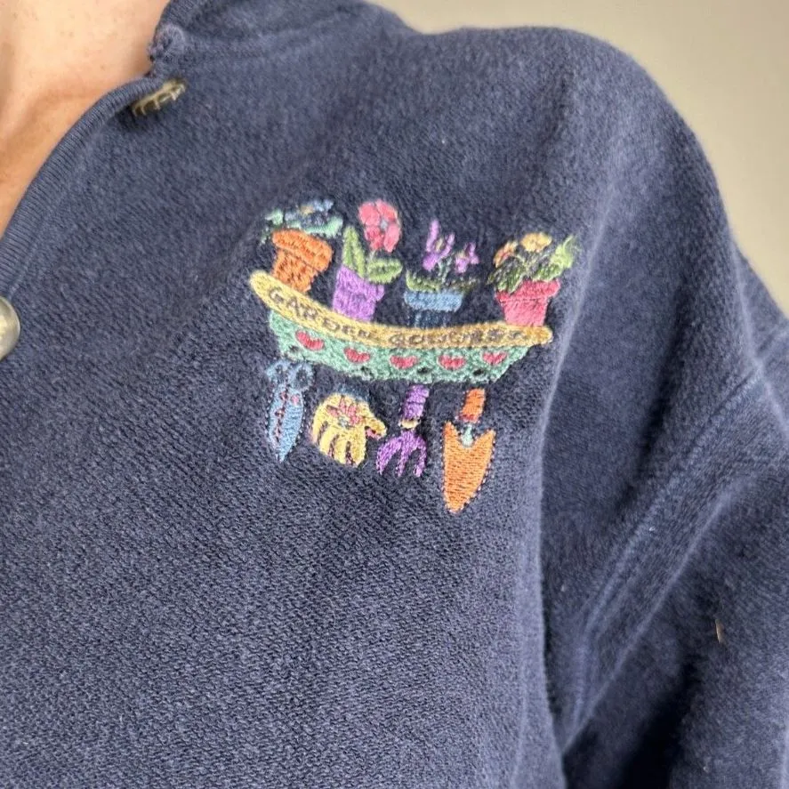 Vintage Grandmacore100% Cotton Blue Button Up Gardening Cardigan Size Large - Image 2