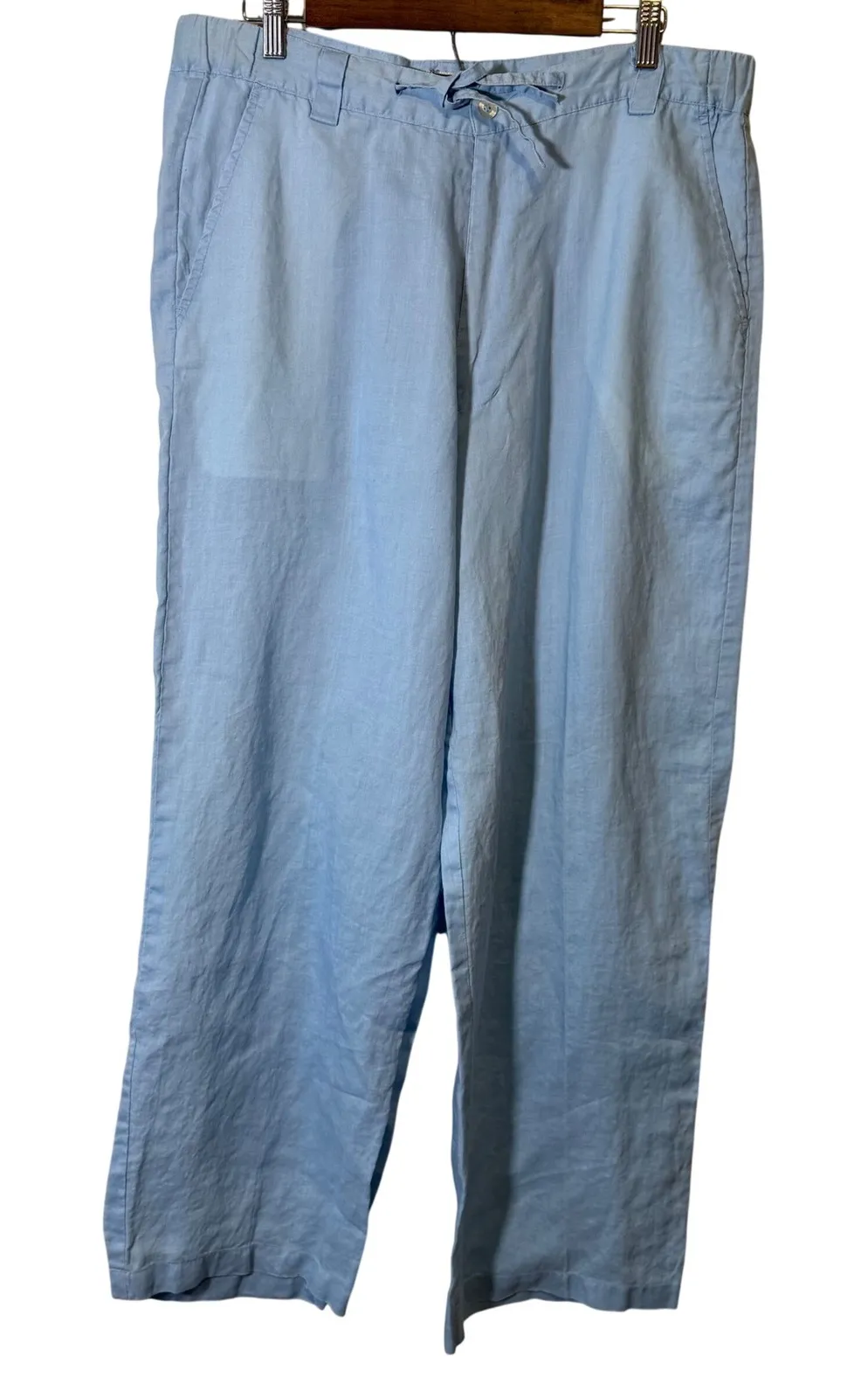 PB moore Women's Light Blue 100% Linen Wide Leg Pants Size L Vacation Beach Size L - Image 1