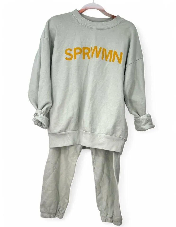 Revolve SPRWMN XS Logo Sweatshirt & Sweatpants Pants in Seafoam 2 Piece Set Green - Image 2