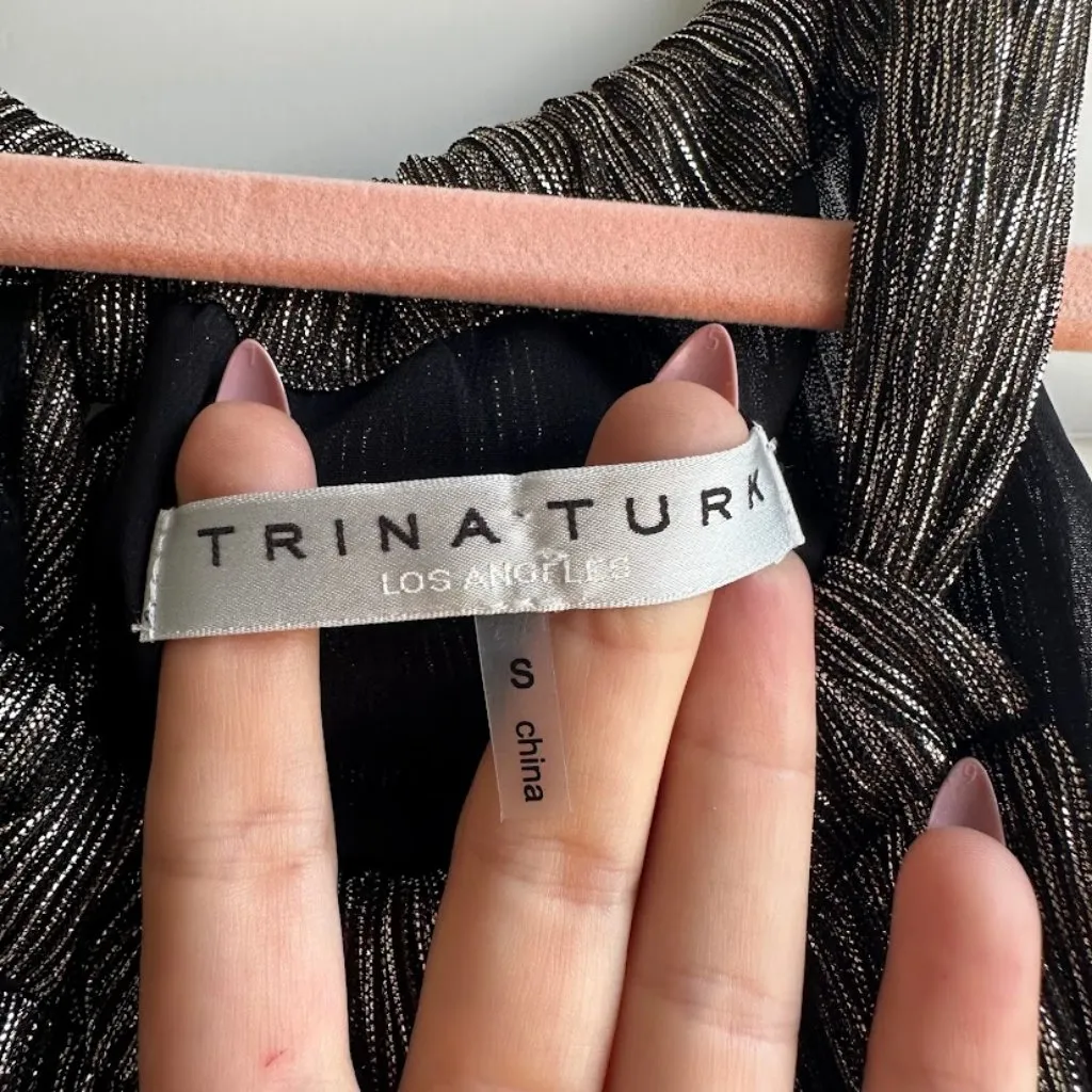 Trina Turk 'Rosemary' Metallic Halter Top in Gold and Black size Small - Image 3