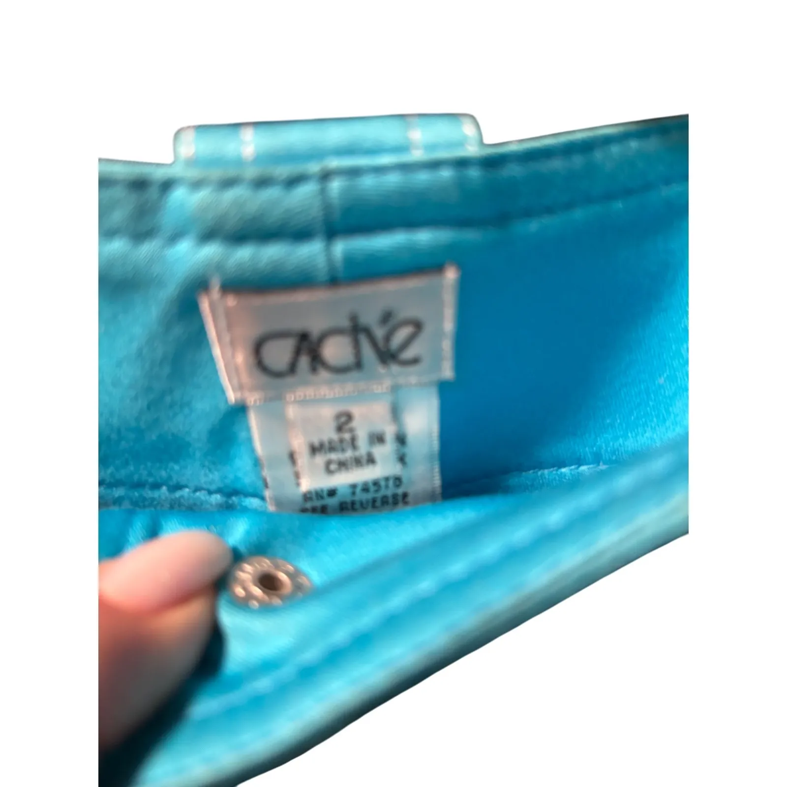 Cache Turquoise Blue Skort Skirt Short Zippers Pockets Self Belt Stretch Sz 2/4 - Image 5
