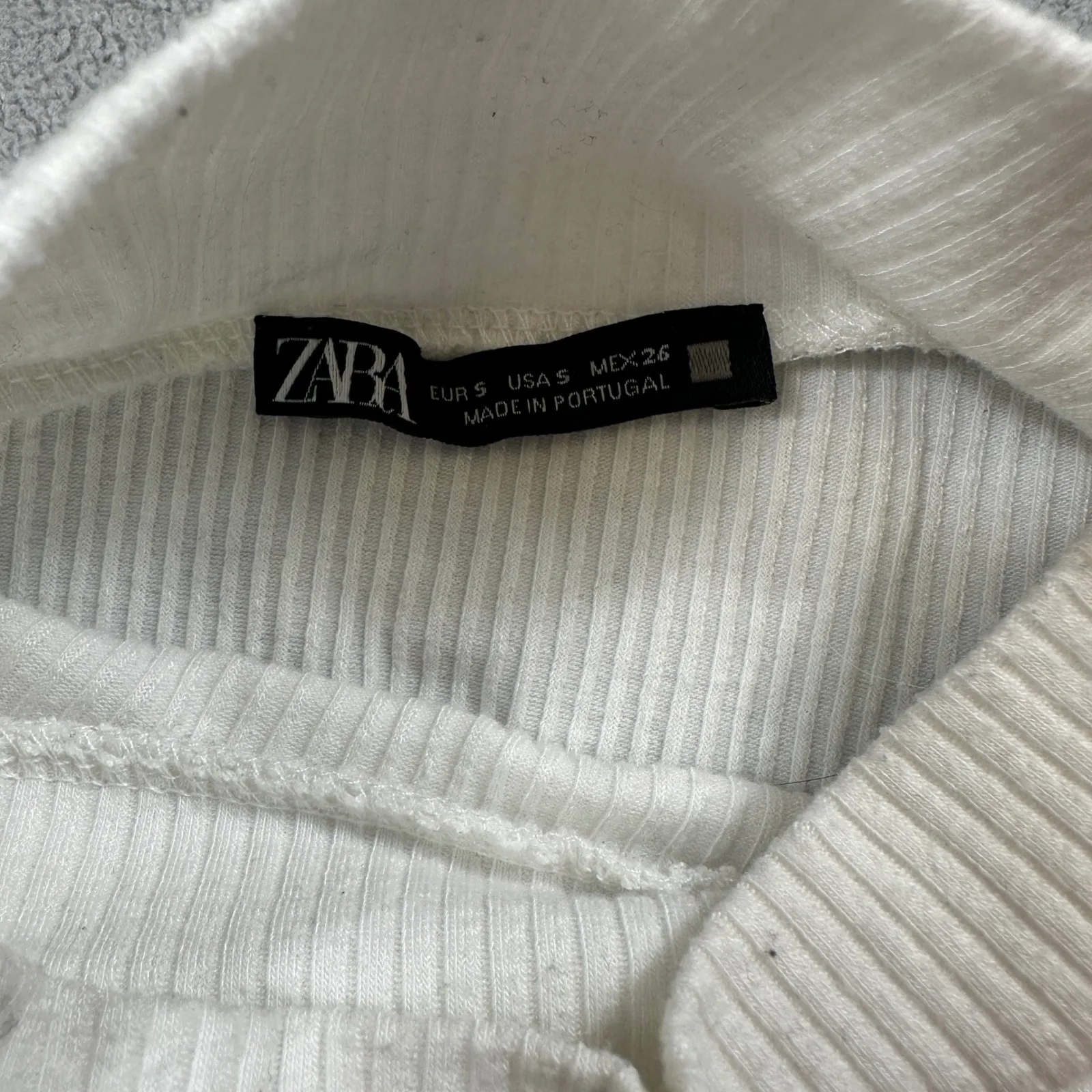 Zara Tank Top Womens S White Ribbed Mock Neck Sleeveless Ruched Drawstring Top - Image 5