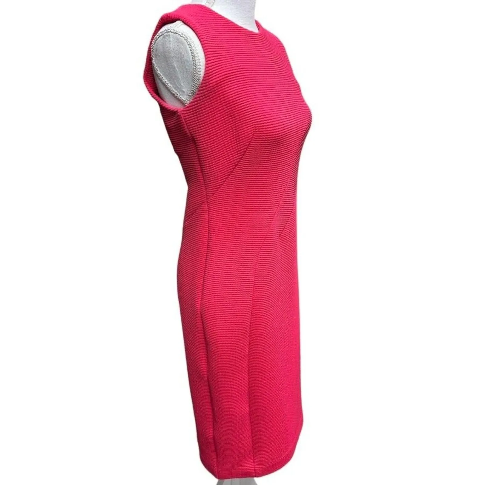Taylor Women's Sleeveless Zip Up‎ Ribbed Midi Dress Fuschia Hot Pink Size 2 - Image 3
