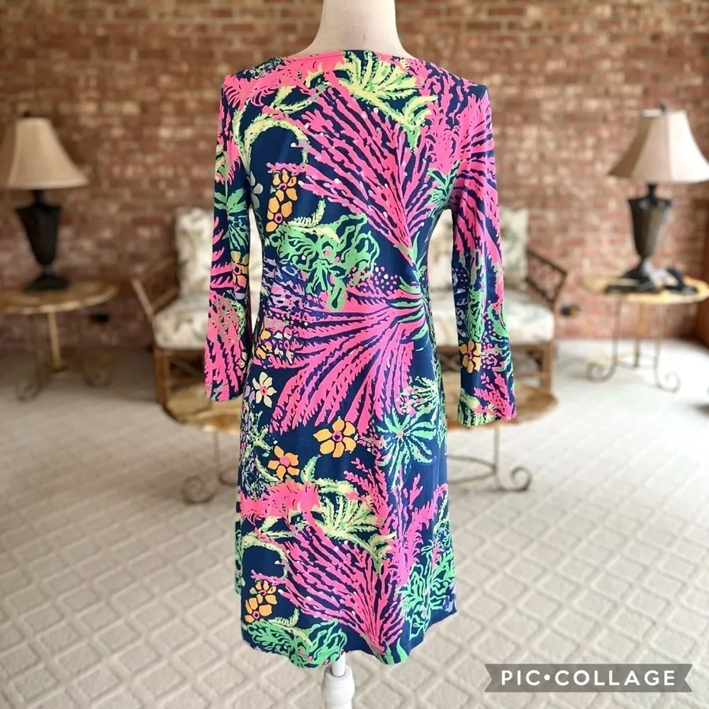 Lilly Pulitzer Erin Indigo All A Glow Dress Mini Knit S Brunch Garden Cocktail - Image 9