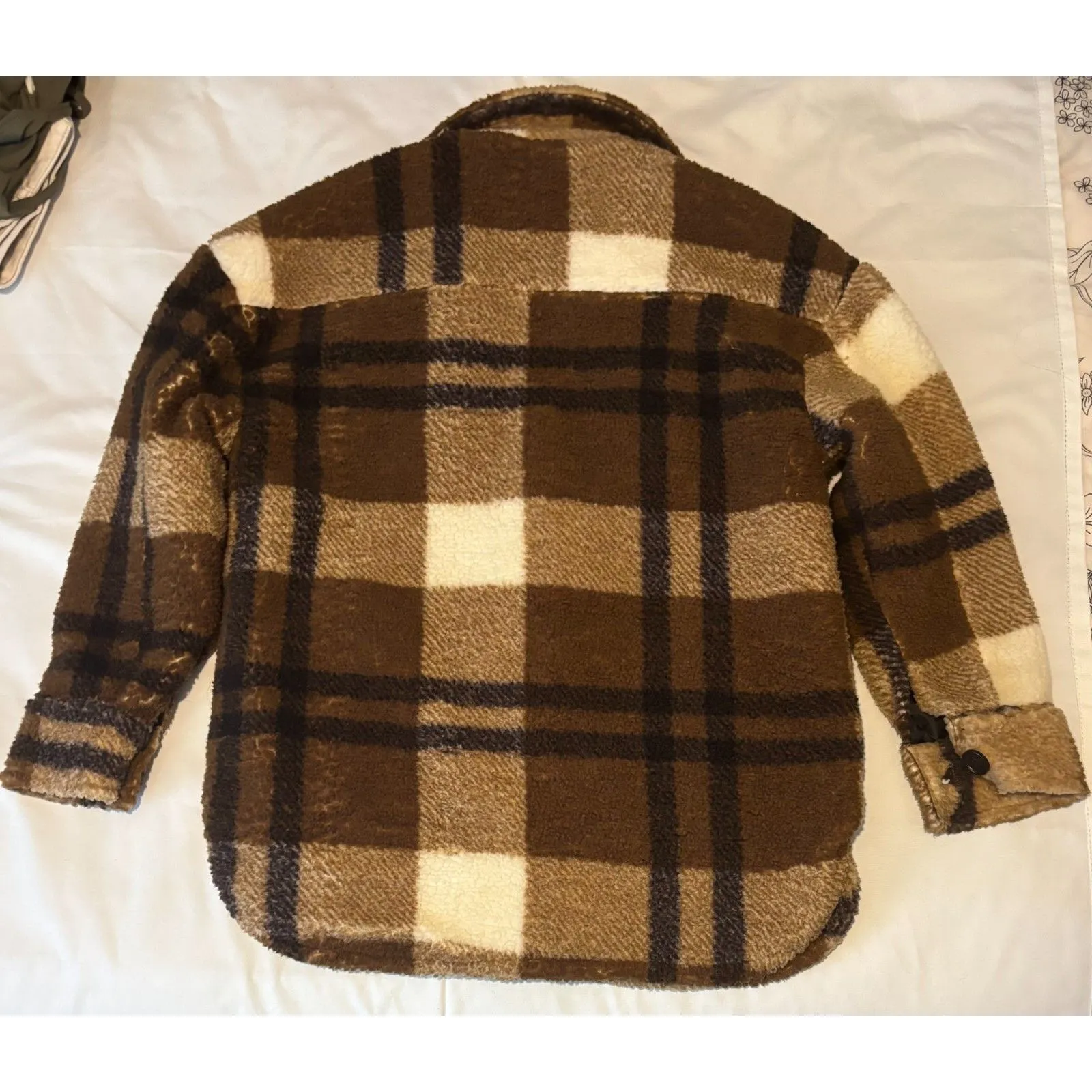 NWOT Stoic Oversized Plaid Sherpa Fleece Shirt Jacket, Brown, Sz S Brown - Image 3