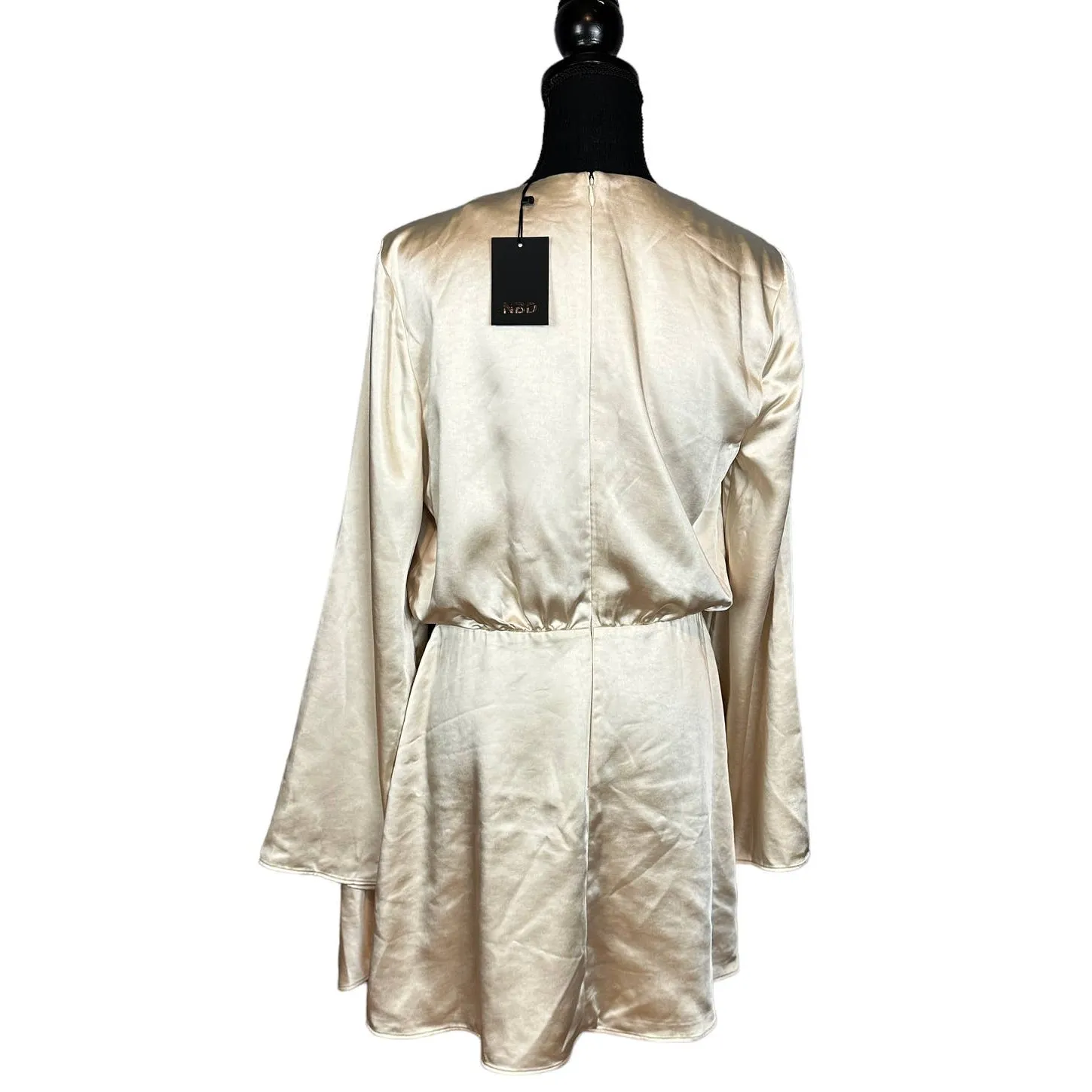 NBD White Satin Cocktail Mini Dress XS Kimono Blouson Designer Revolve $208 NEW - Image 6