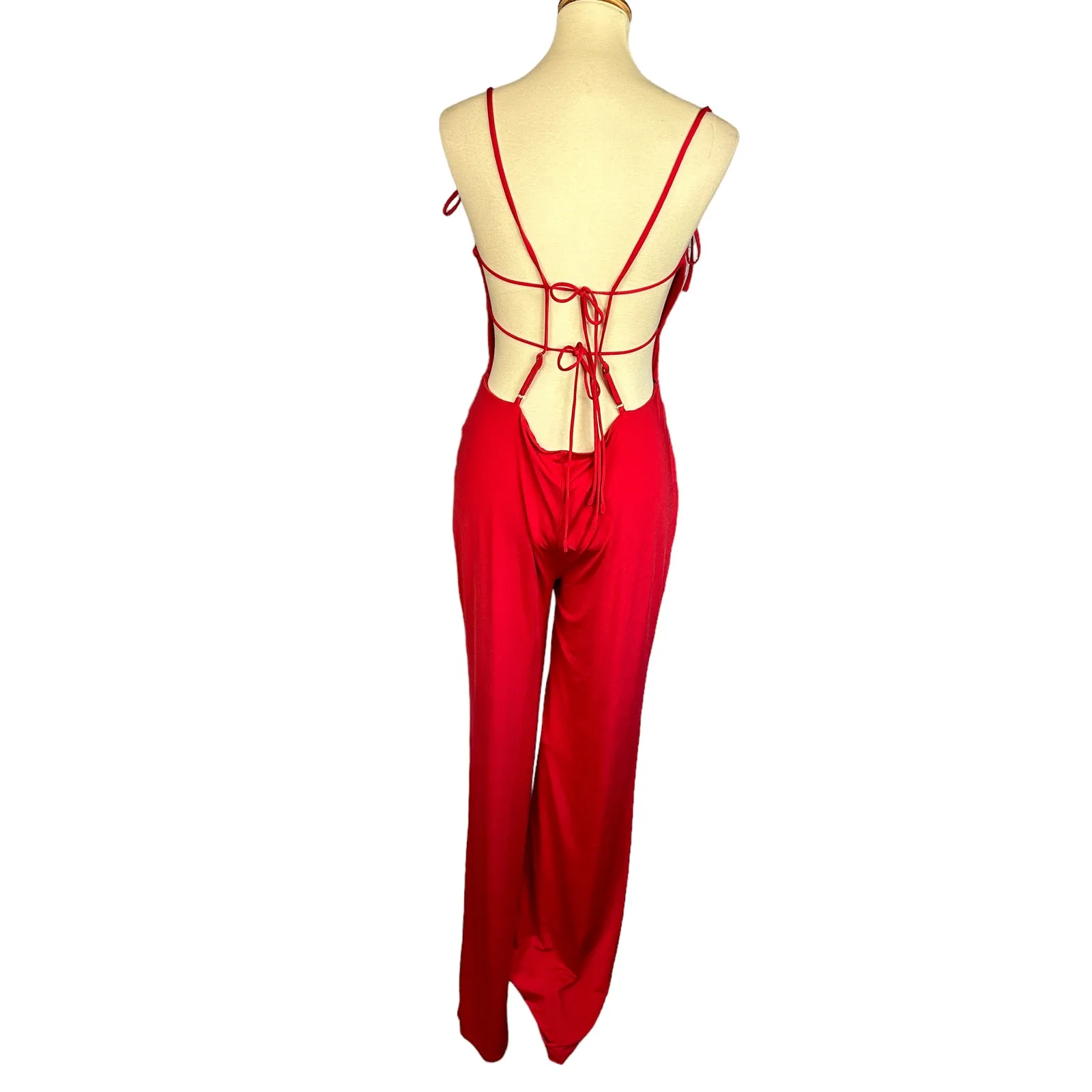Lovers + Friends Red Wide Leg Jumpsuit LARGE Cocktail Jersey Revolve $178 NEW - Image 6