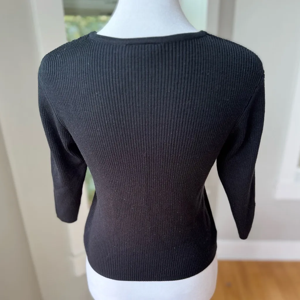 Vintage 90s Y2K It’s Our Time Black Ribbed Tie Front Cardigan Knit Top Sz Large - Image 4