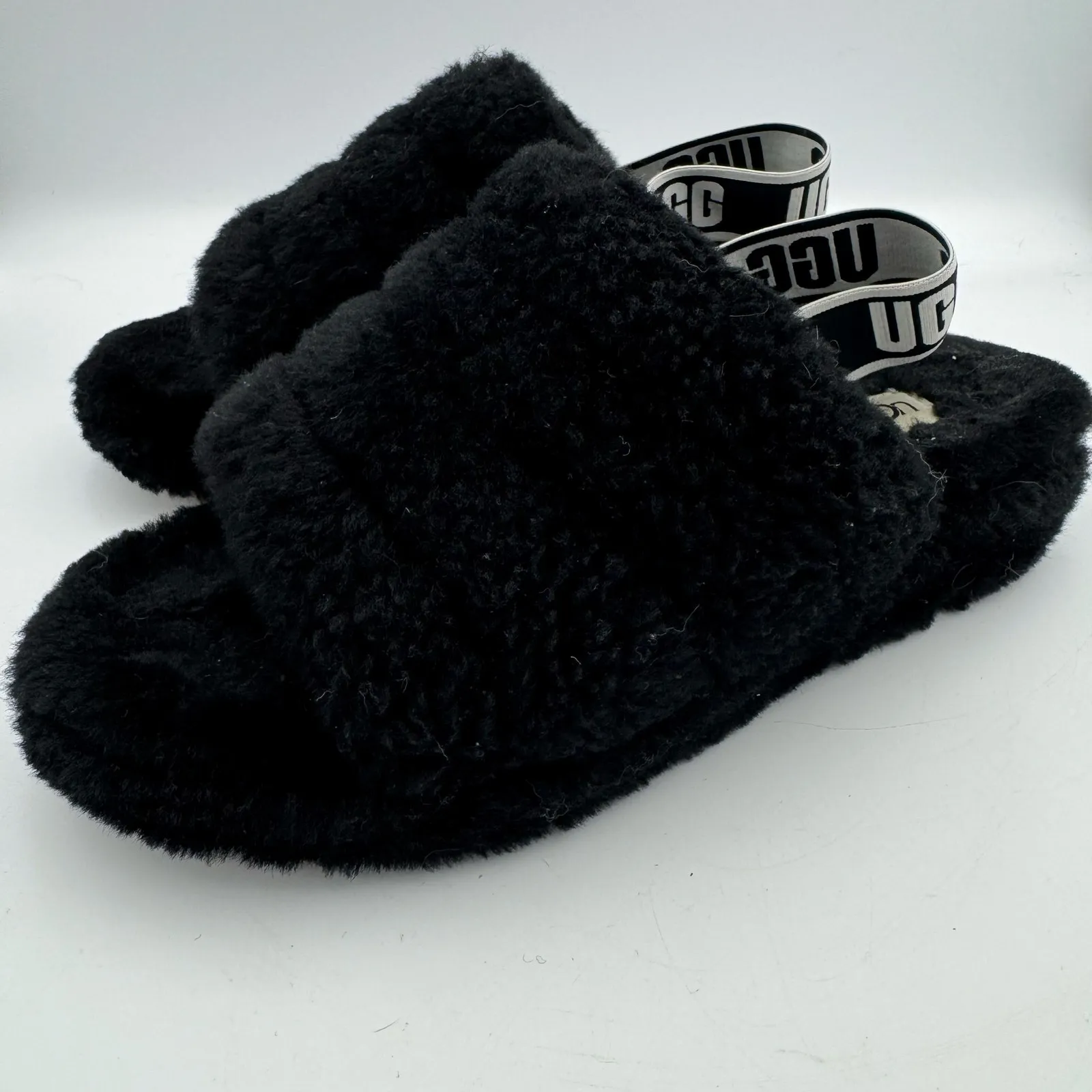 UGG Fluff Yeah Slide Black Sheepskin Slippers Women’s 9 Fuzzy Platform Sandals - Image 4