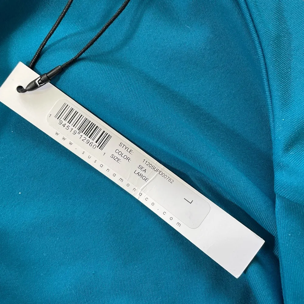 NWT Susan Monaco Jersey Knit Square Neck Slit Midi Dress in Sea Blue ~ Large - Image 7