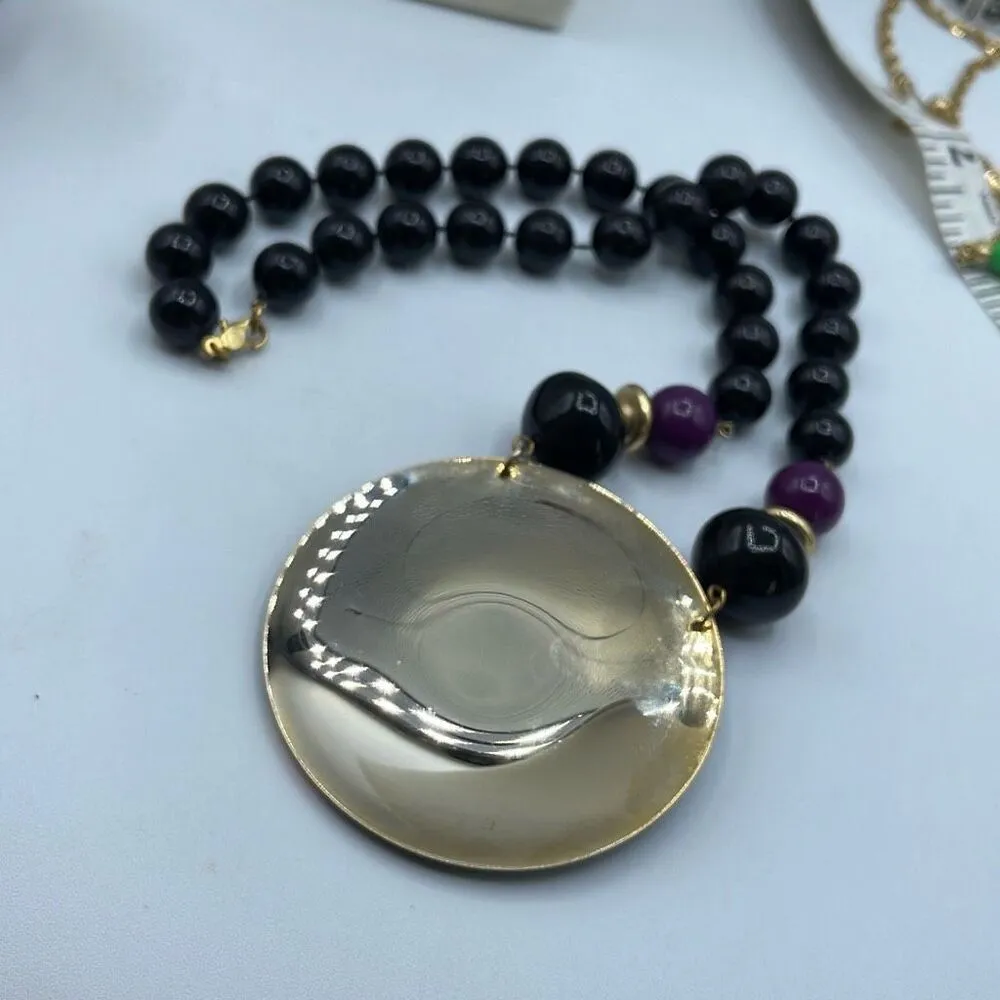 Vintage enamel disk beaded necklace. Black - Image 3