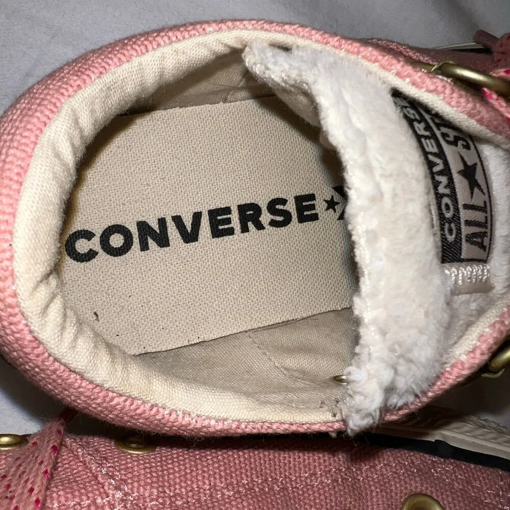 Converse All Star Pink Canvas Chuck Taylor Shoes Fur Tongue Padded Heel Size 7 - Image 6