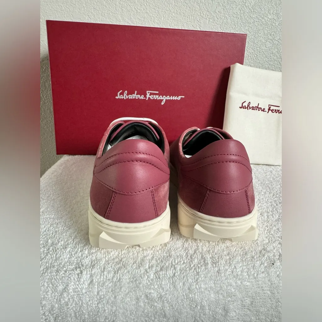 $685 NEW Salvatore Ferragamo Womens Cube Sneakers Pink Red Velvet Luxe size 6 - Image 2