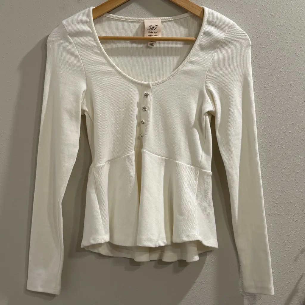 Cinq A Sept Size Small Ivory Melina Long Sleeve Peplum Top Designer Minimalist White - Image 2