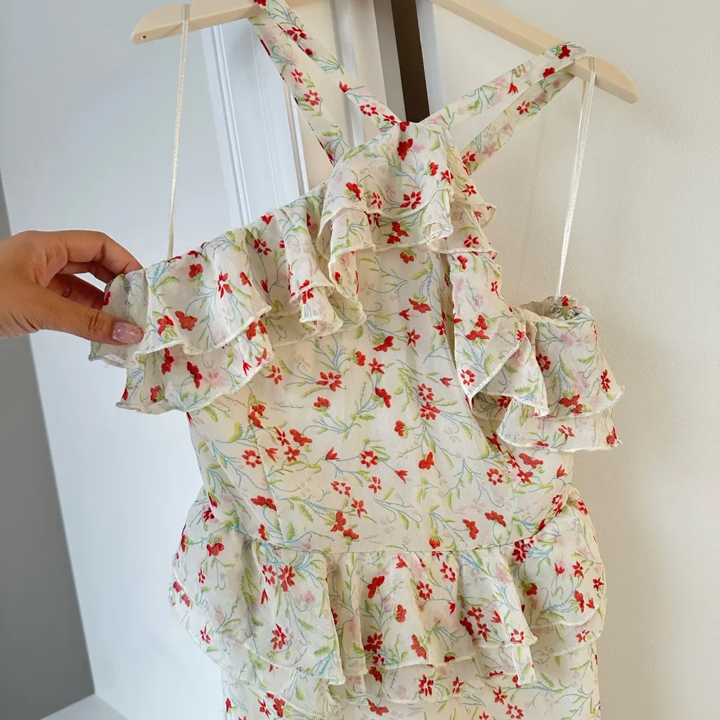 Floral Ruffle Halter Midi Dress - Image 4