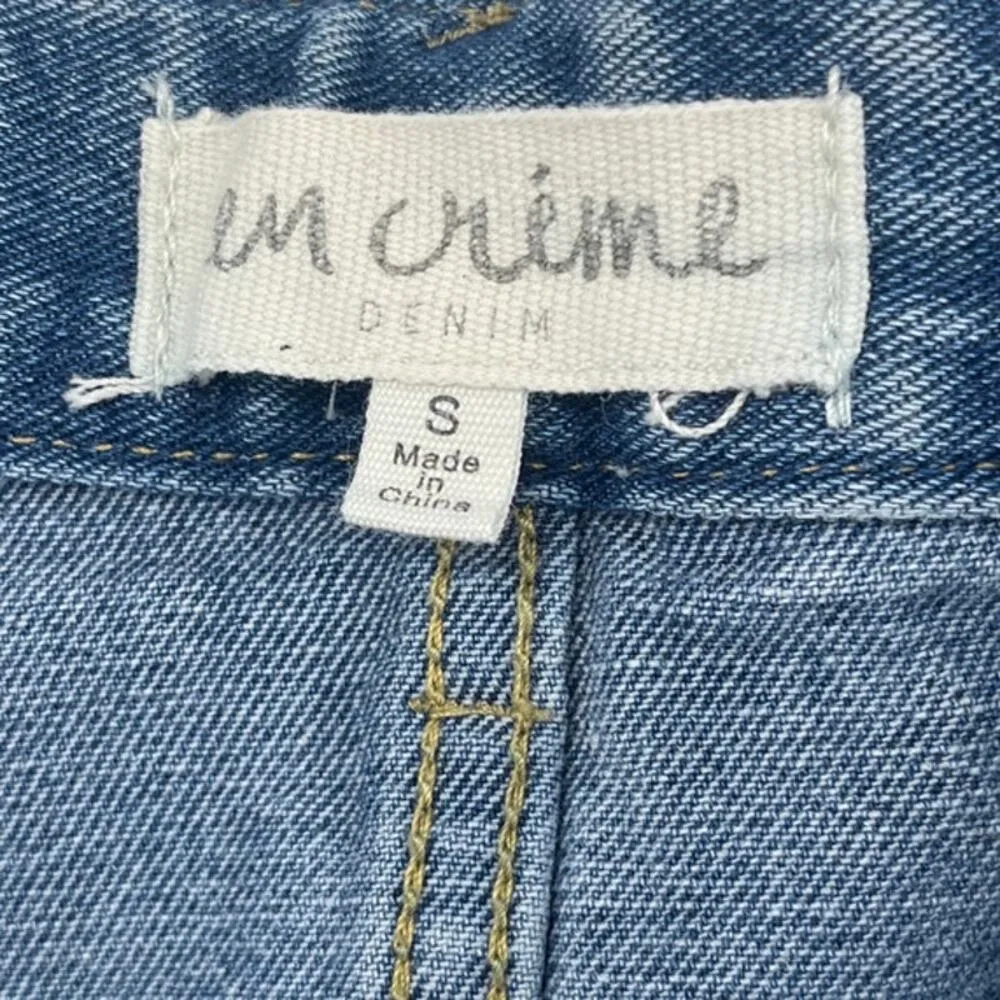 En Creme Y2K Cut Off Denim Mini Skirt Sz S Festival Grunge Distressed Raw Edge Blue - Image 5