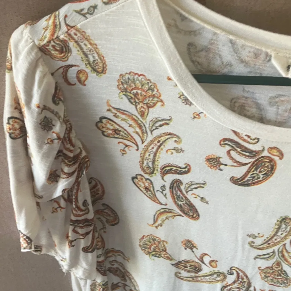 FINAL MARKDOWN Vintage Style & Co. Cream and Brown Paisley Short Sleeve Top 0x - Image 2
