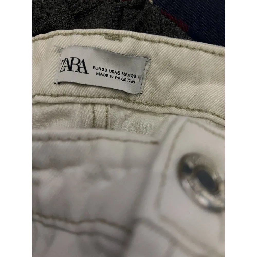 DHK Zara Jeans Women's Size 6 28 Off White Button Fly Straight Leg‎ Raw Hem - Image 8
