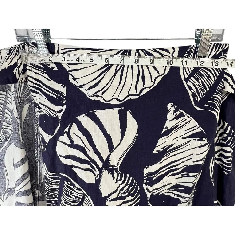 Nicole Miller Wrap Skirt XS Blue White Linen Blend Seashell Coconut Girl Coastal - Image 5
