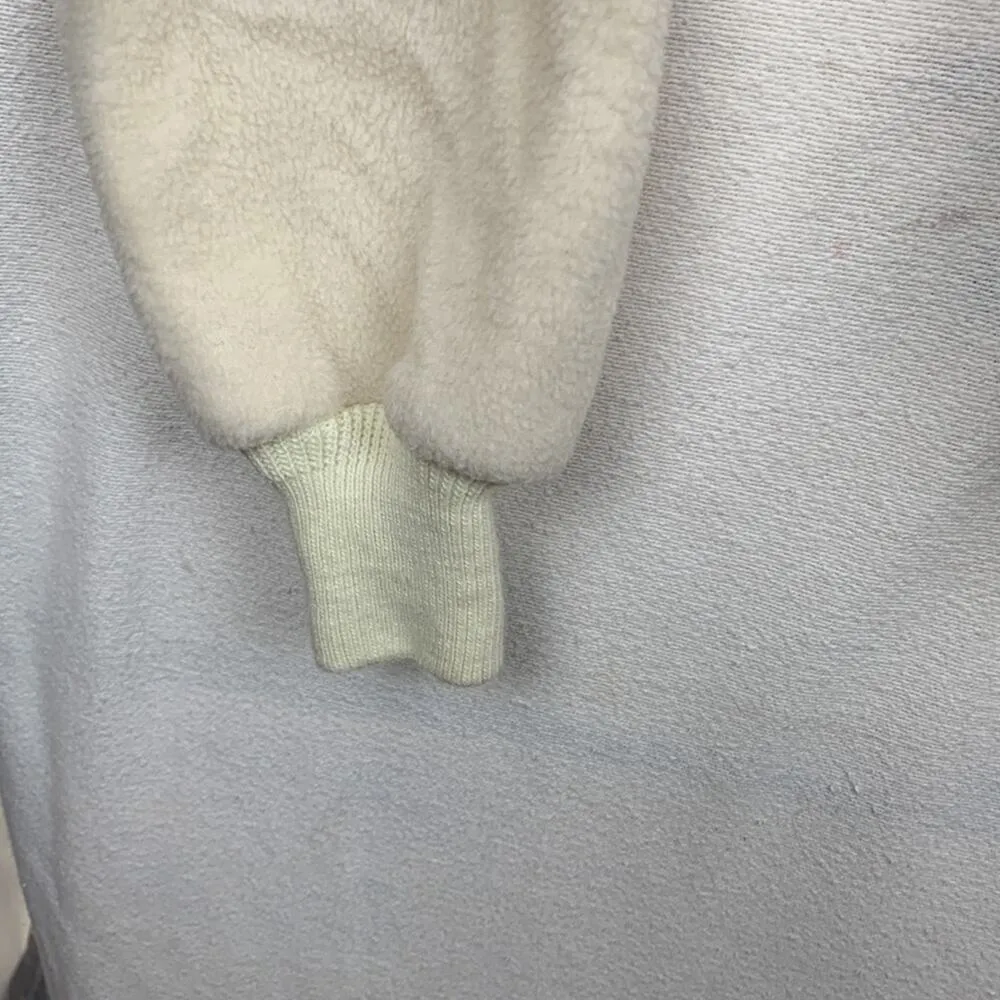 Woolrich womens xl vintage 90s fleece t snap pullover sweatshirt white pink - Image 7