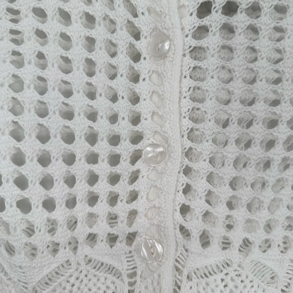 Jeanne Pierre White Open Knit Cardigan size Medium NWT Button - Image 3
