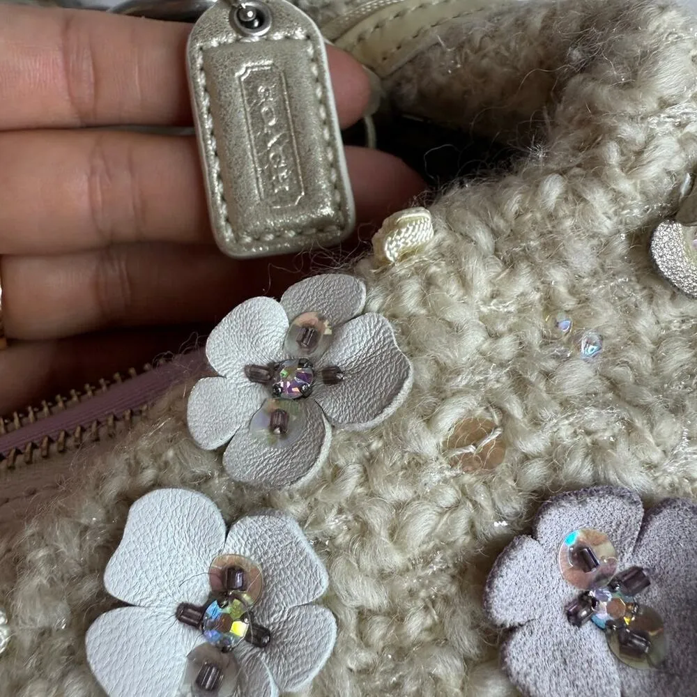 RARE! Coach Vintage Chelsea Tweed Hobo In Sequin Tea Rose Hobo Shoulder Bag - Image 12