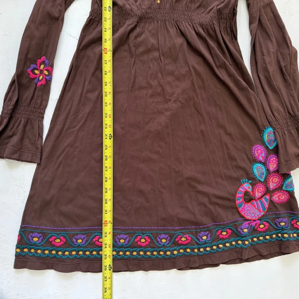 Johnny Was Y2K Retro Boho Brown Embroidered Floral Baby Doll Y2K Dress Size L - Image 5