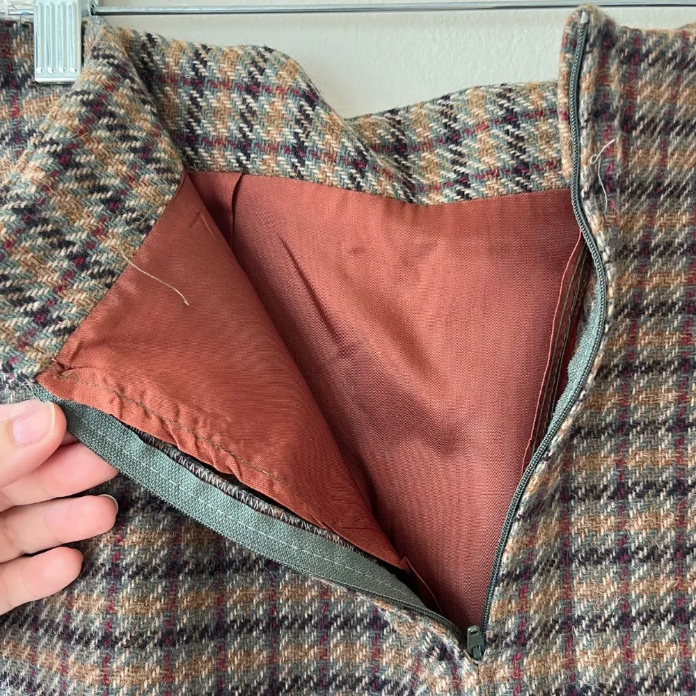 Tofy Size 14 Classic Wool Brown Retro A Line Midi Skirt Plaid Boho Chic‎ Casual - Image 6