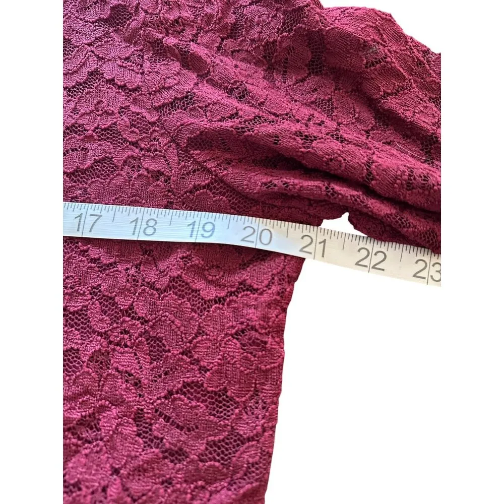 Susan Graver Womens Burgundy Lace Overlay Long Sleeve Tunic Top L Sheer Sleeves - Image 7