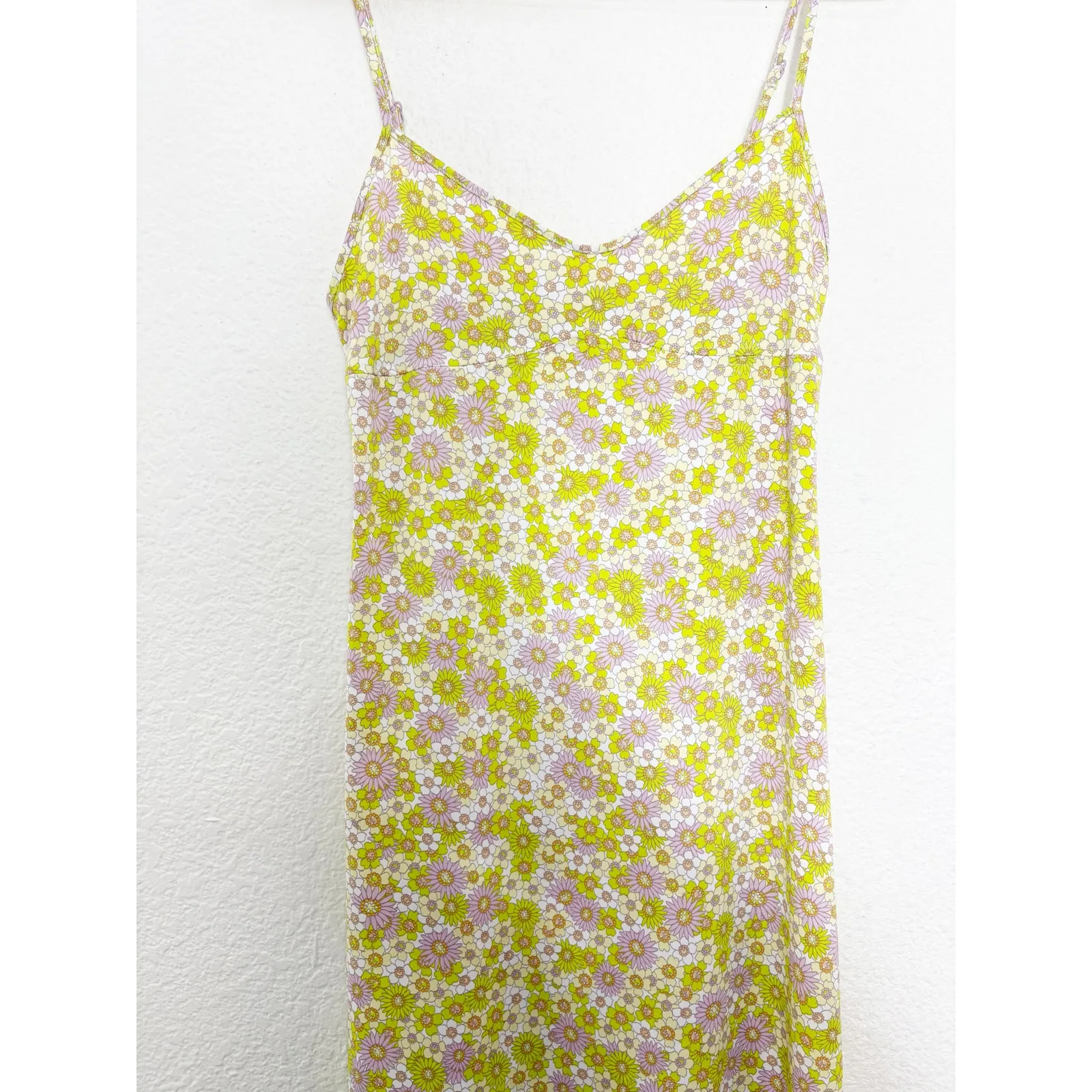 Zara 70s Micro Floral Midi Dress Size Small Cut Out Back Bohemian Vintage Yellow - Image 10