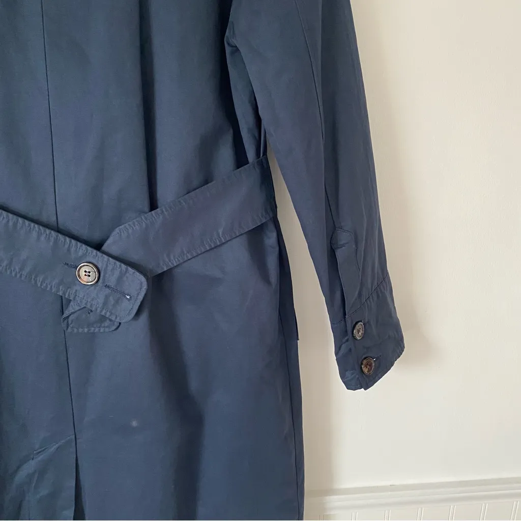Something Navy Gingham Lined Blue Trench Coat size small - Image 9