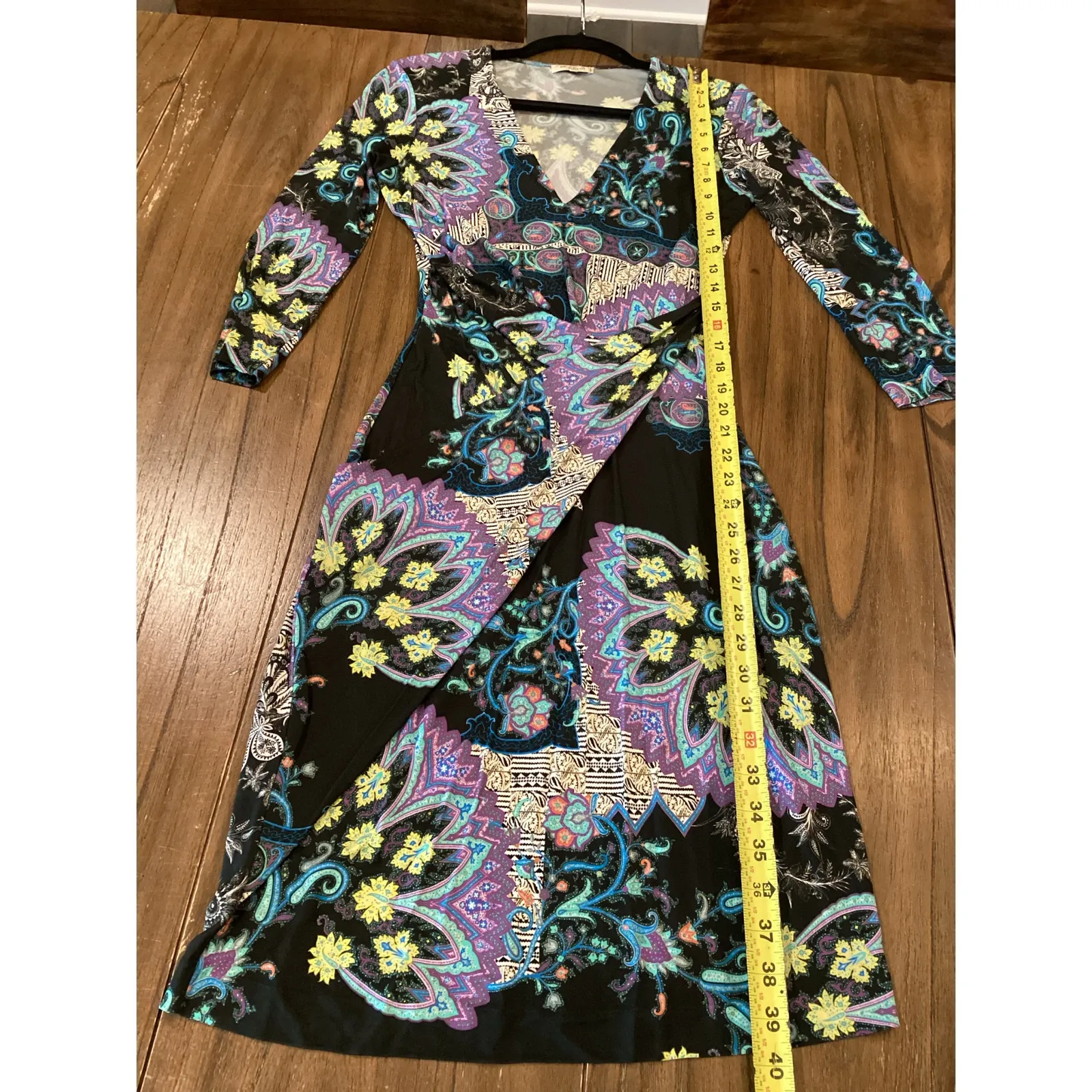 Etro ornament Paisely scarf floral faux wrap 3/4 sleeve midi dress 42 Purple Size undefined - Image 7