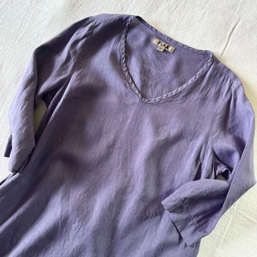 Flax Purple Linen V- Neck Tunic, Small - Image 4