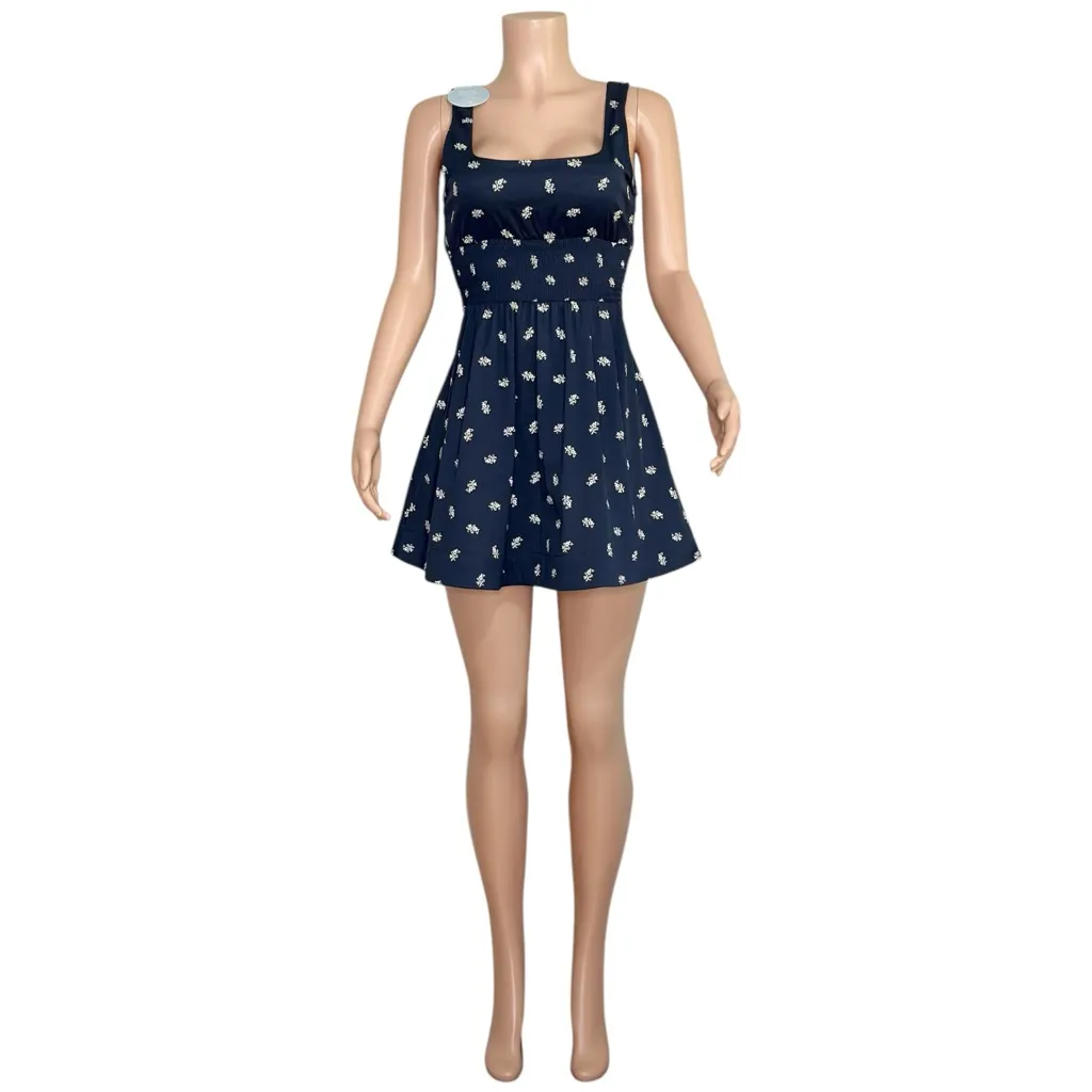 HILL HOUSE Cher Mini Dress, Navy Floral Jacquard, XS - Image 6